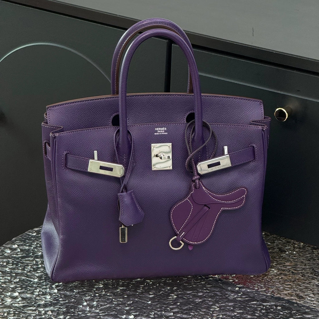 Authentic Hermes Birkin 30 Tote Top Handle Bag Purple Silver Hardware
