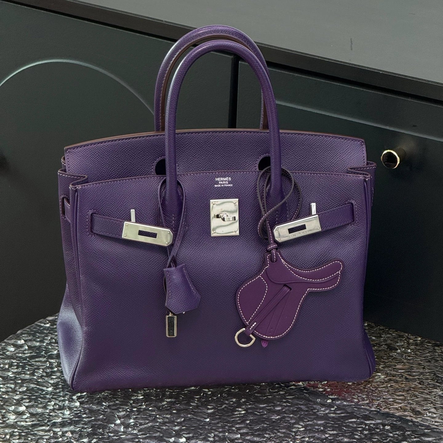 Authentic Hermes Birkin 30 Tote Top Handle Bag Purple Silver Hardware
