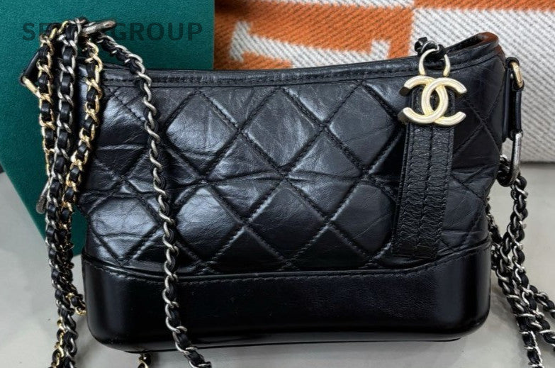 Chanel Gabrielle PM Chain Shoulder Bag Diamond Black Gold Women Classic Designer
