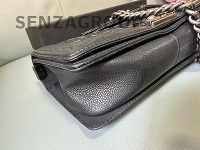 Chanel Le Boy Calfskin Chain Shoulder Bag Black Silver Classic Women