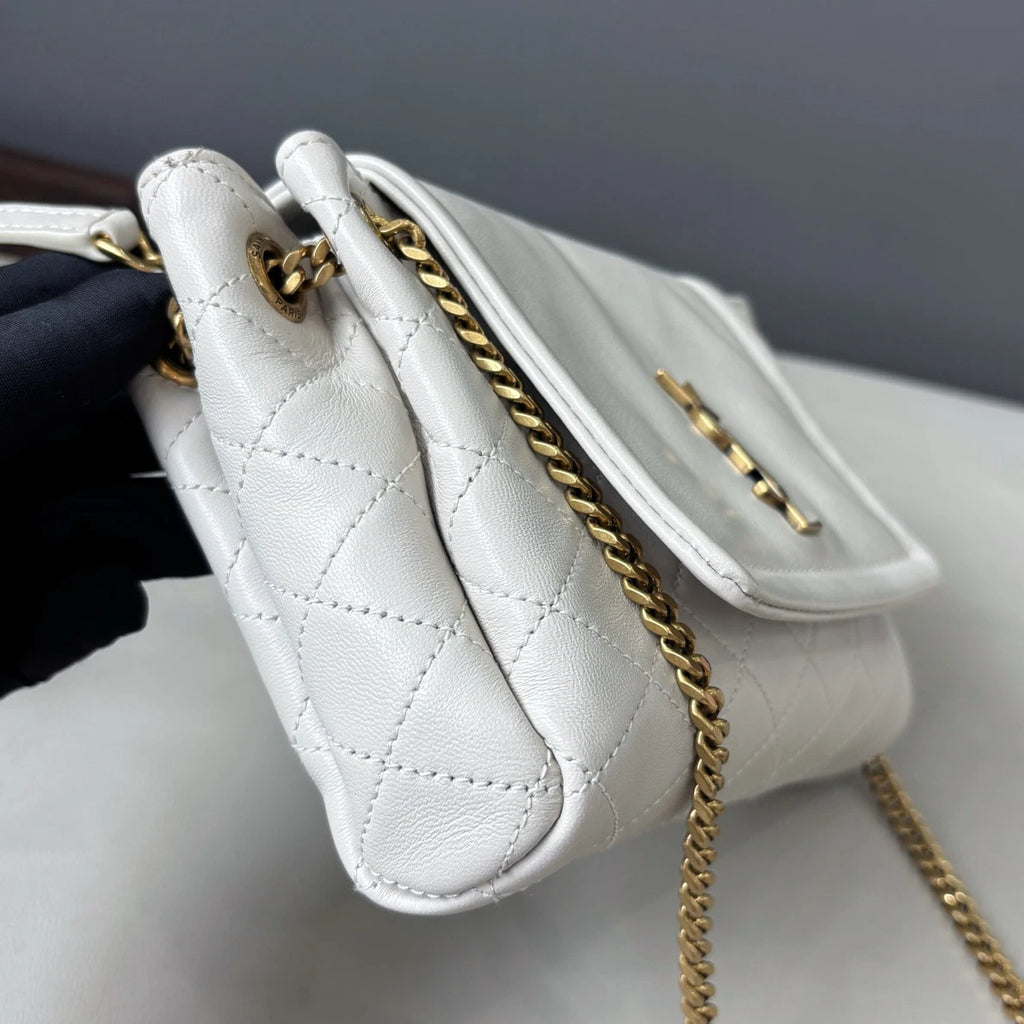 Authentic Saint Laurent Nolita Mini Gold Chain White Shoulder Bag Crossbody