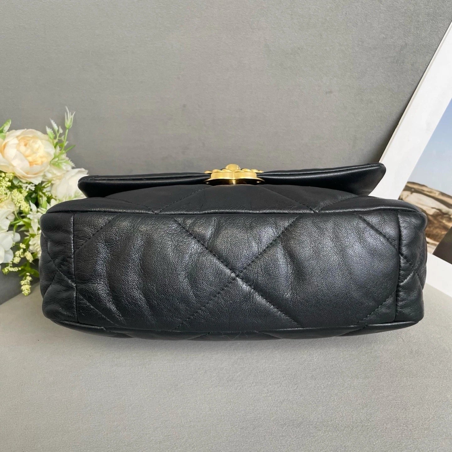 CHANEL 19Bag Small Black Gold Lambskin Shoulder Bag For Women