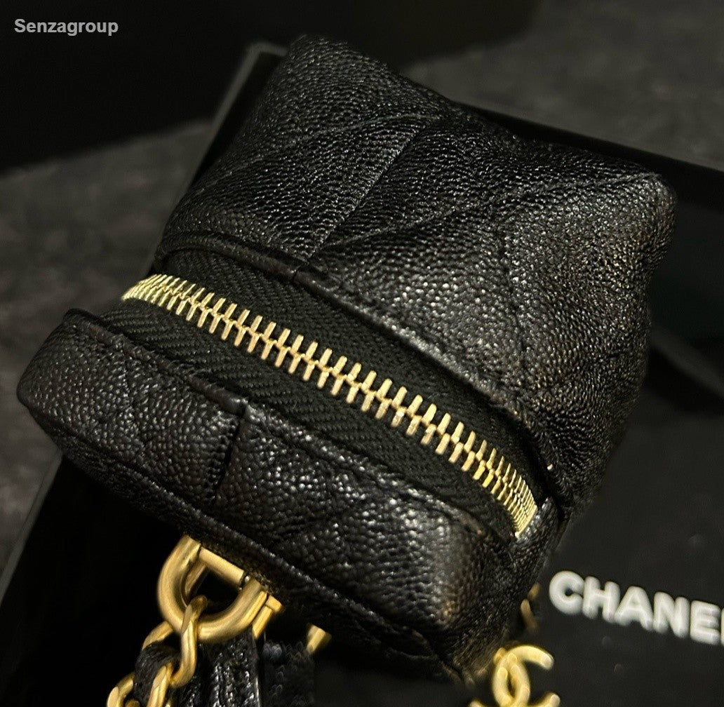 Chanel Diamond Mini Top Handle Chain Crossbody Black Gold Women Classic