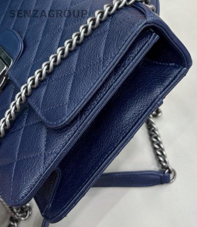 Chanel Vintage Chain Shoulder Bag Crossbody Blue Silver Used Women Classic
