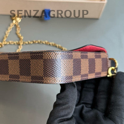Louis Vuitton Damier Ebene Chain Shoulder Crossbody Bag Brown Gold Women