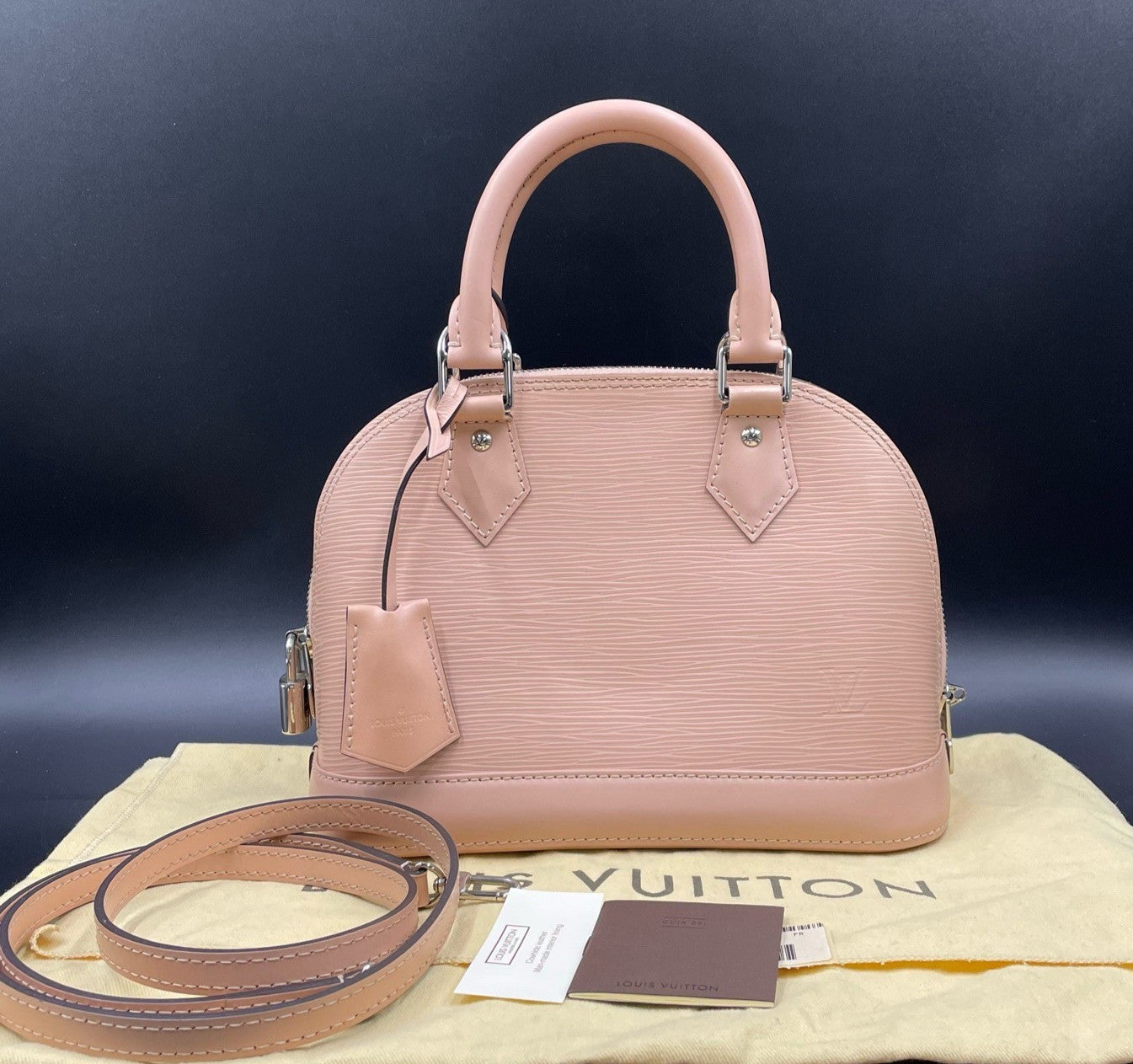 Louis Vuitton Alma BB Epi Top Handle Crossbody Pink Silver Used Women Classic
