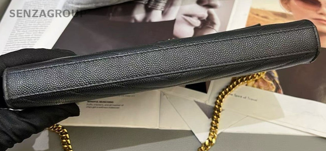 Saint Laurent WOC Calfskin Chain Shoulder Bag Black Gold Used Women Classic