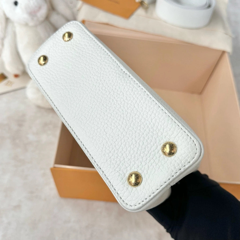 New Louis Vuitton Calfskin Capucines Mini Bag For Women White Gold