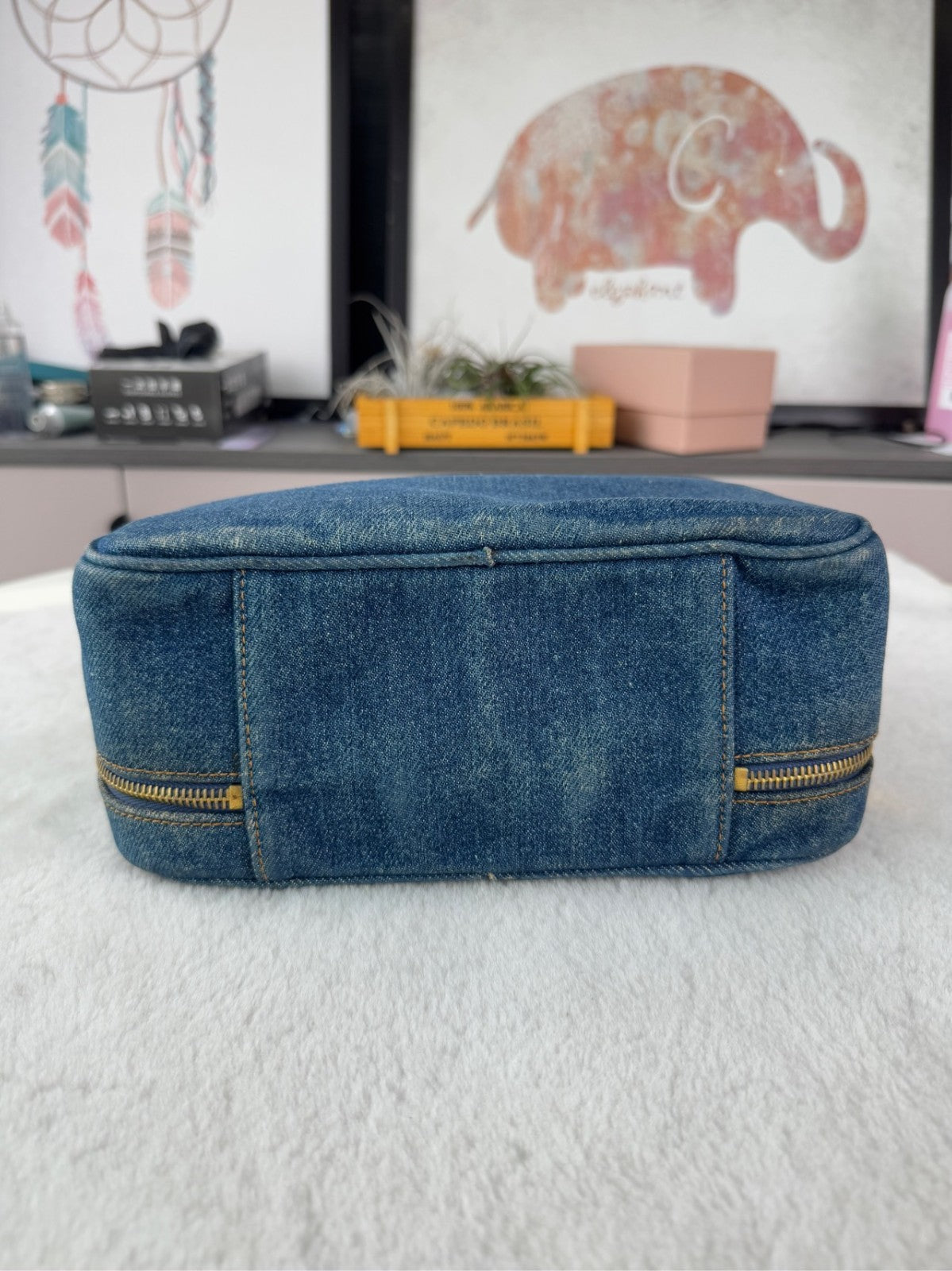 CHANEL Top Handle Make up case Denim Handbag Blue