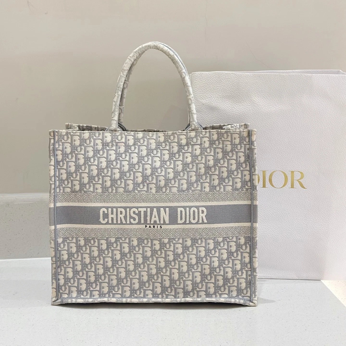 Dior Gray Embroidered Canvas Large Tote Bag For Women
