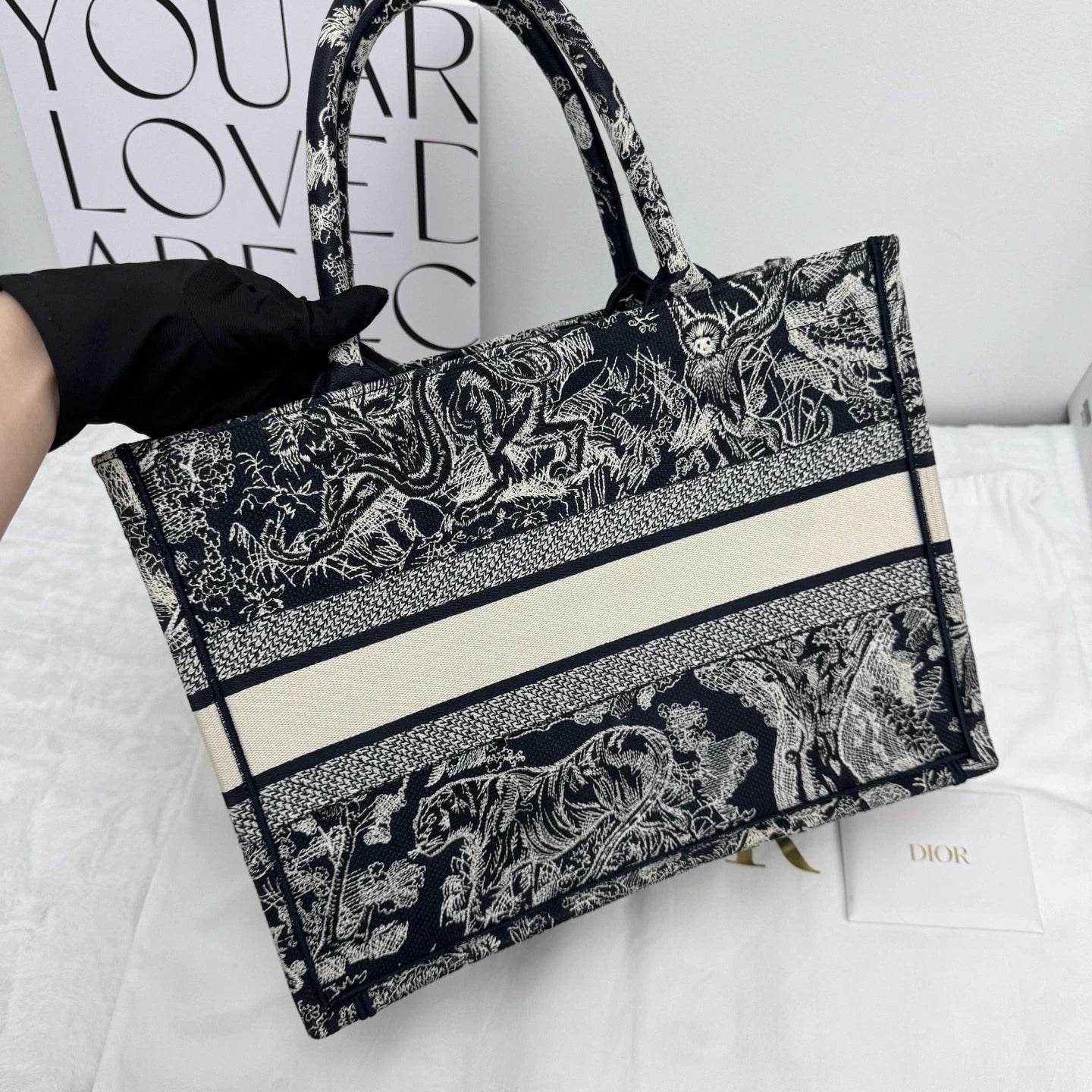 Authentic Dior Blue Zoo Medium Tote Bag With Chip For Women