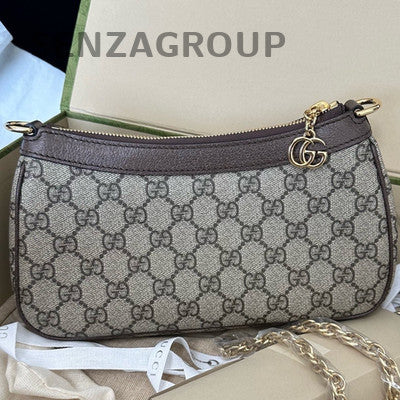Gucci Ophidia GG Supreme Canvas Shoulder Bag Brown Gold Chain Classic Women