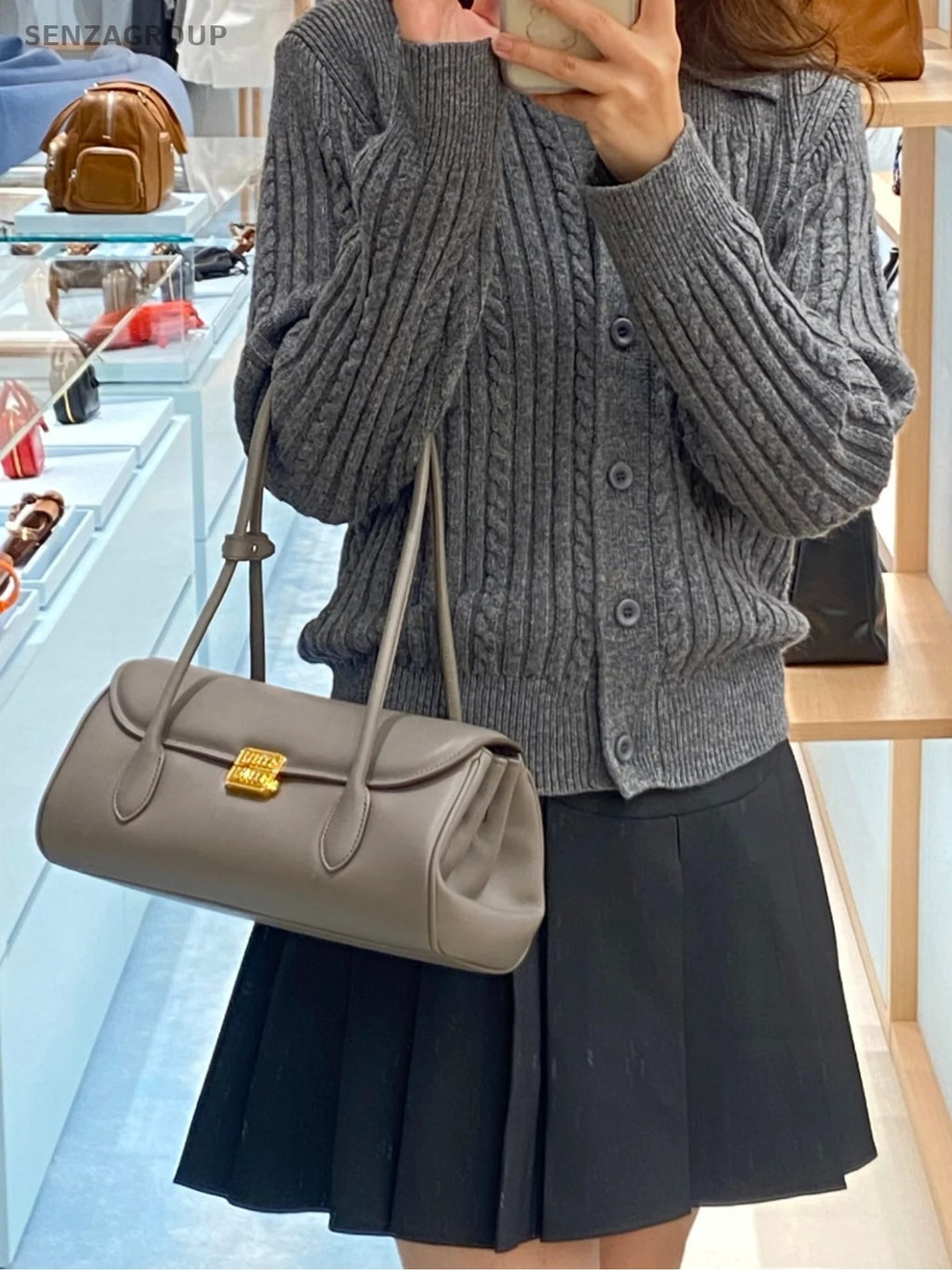 Miumiu Hobo Elephant Gray Top Handle Shoulder Handbag Women Brand NEW