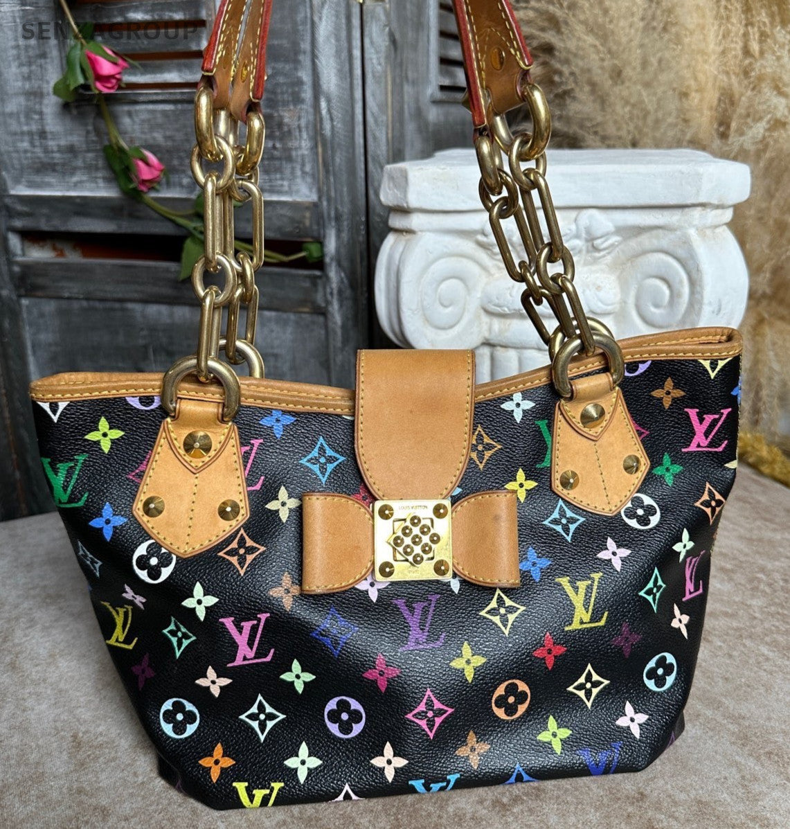Louis Vuitton Annie PM Monogram Black Multicolor Top Handle Shoulder Bag Women