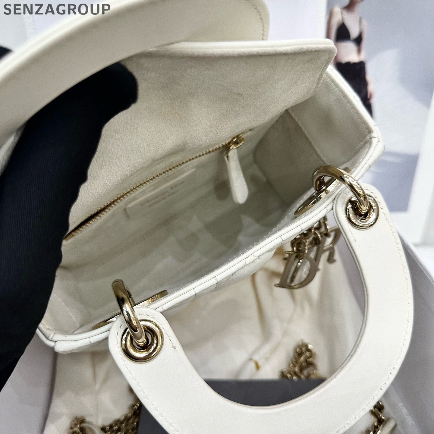 Dior Lady Dior Bag White Gold Lamb Leather Classic Women's Handbag