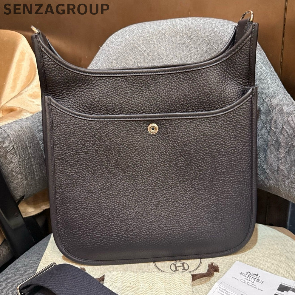Hermès Evelyne 29 Black Taurillon Clemence Leather Shoulder Bag Silver