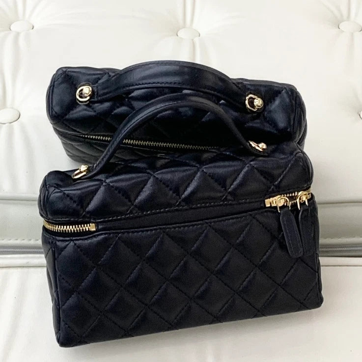 Chanel Lambskin Chain Top Handle Crossbody Bag Black Gold Hardware Women S