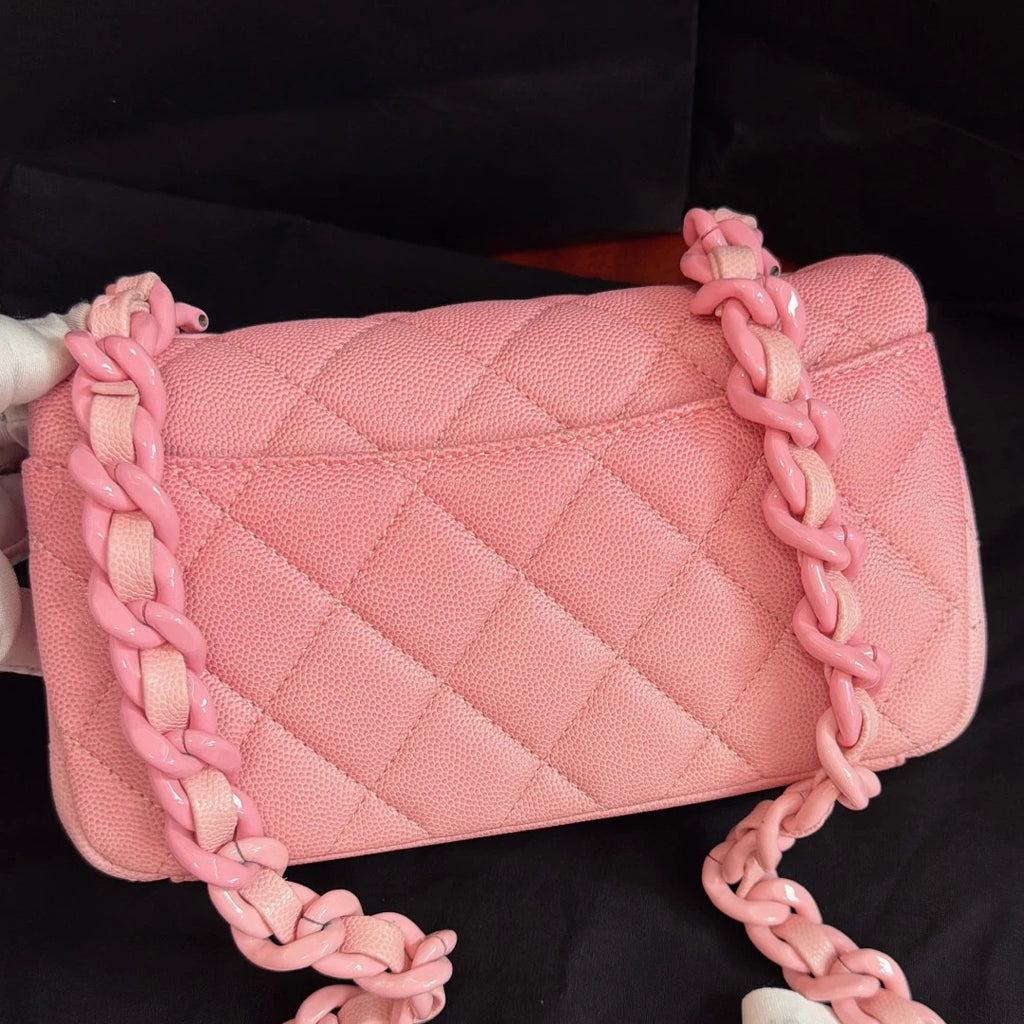 Excellent Chanel Classic Flap Big Mini Pink Chain Shoulder Bag Crossbody
