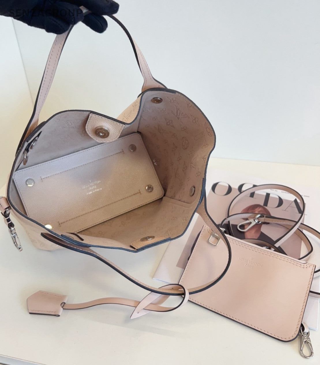 Louis Vuitton Hina PM Monogram Calfskin 2way Shoulder Handbag Women Pink