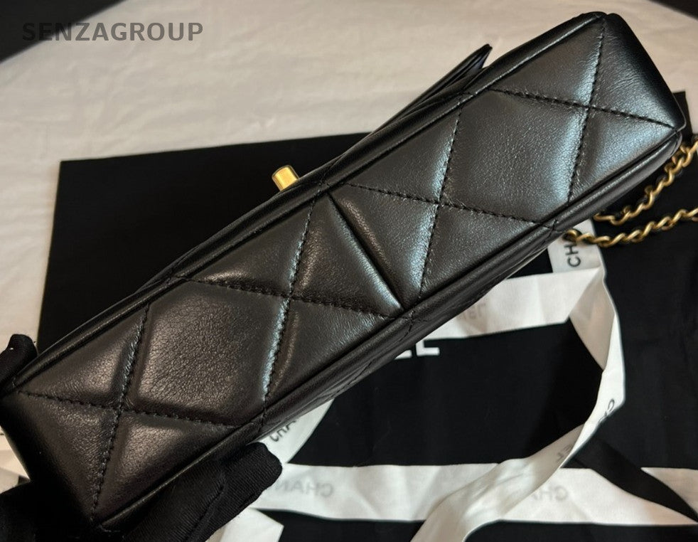 Chanel 24B 2Way Top Handle Bag Chain Crossbody Black Gold Women Classic
