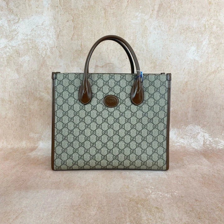 Gucci Retro Canvas Monogram Caramel Tote Bag For Women