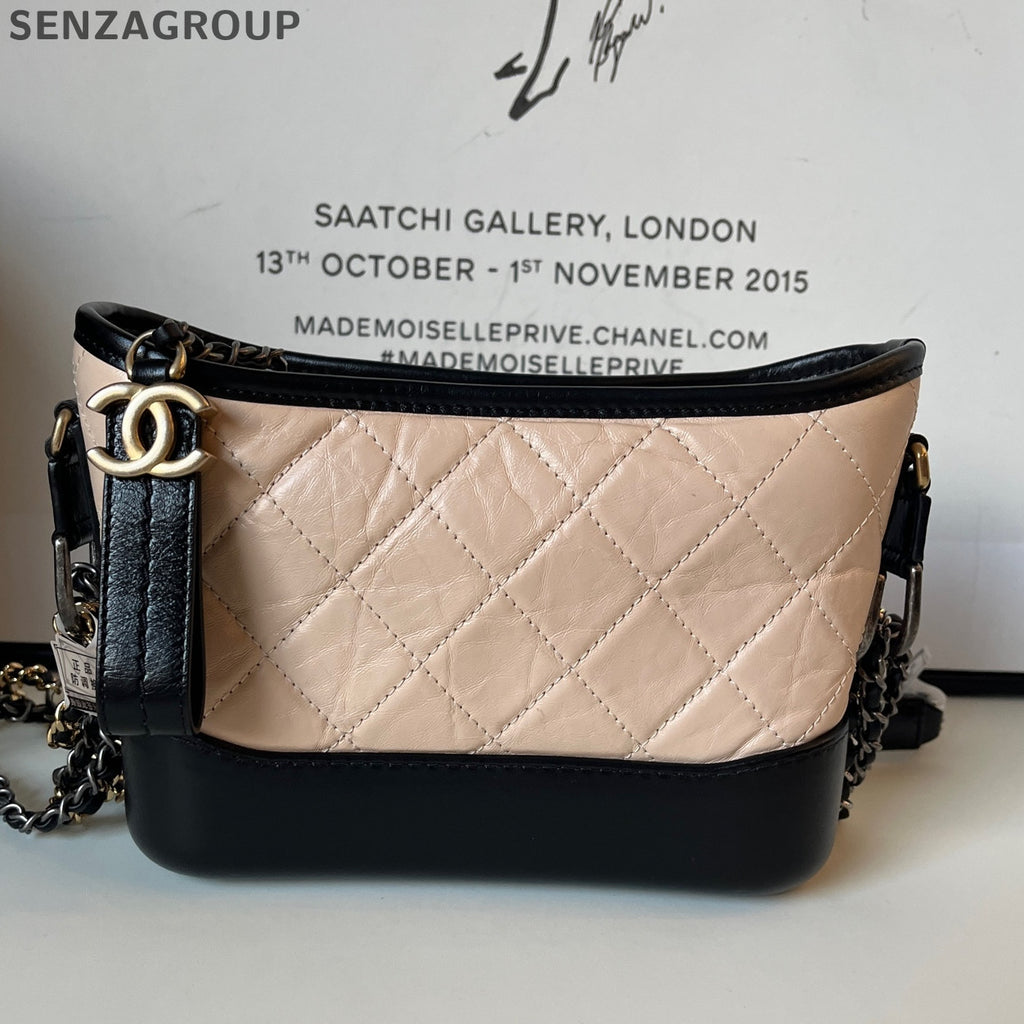 Chanel Gabrielle Small Chain Shoulder Crossbody Bag Beige Black