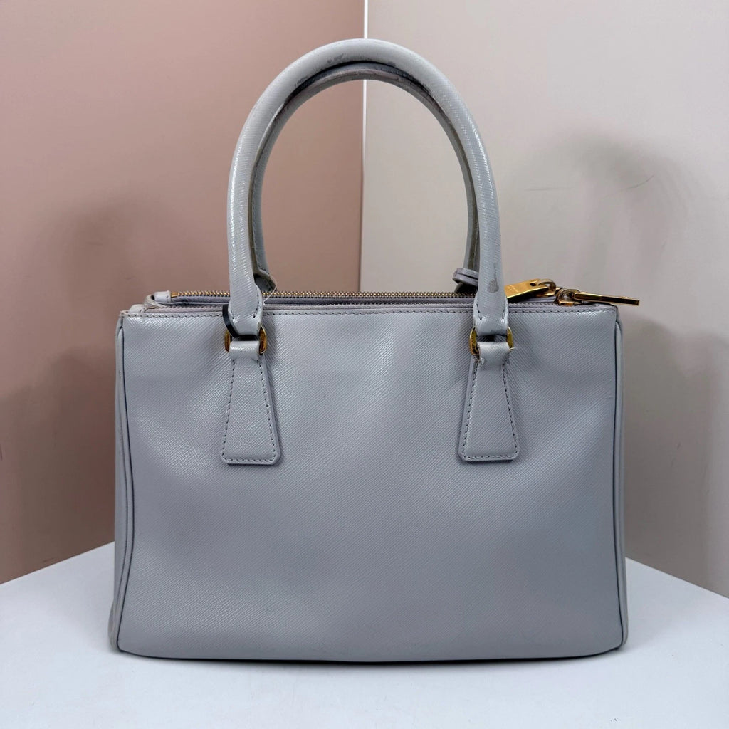 Prada Galleria 2Way Top Handle Bag Crossbody Gray Gold Used Women Classic