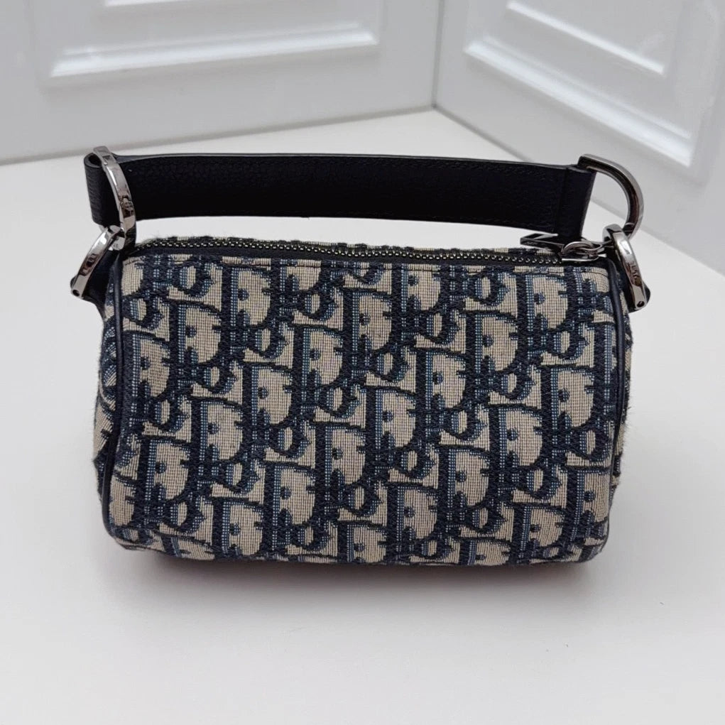 Christian Dior Monogram Mini Top Handle Crossbody Bag Blue Black Women