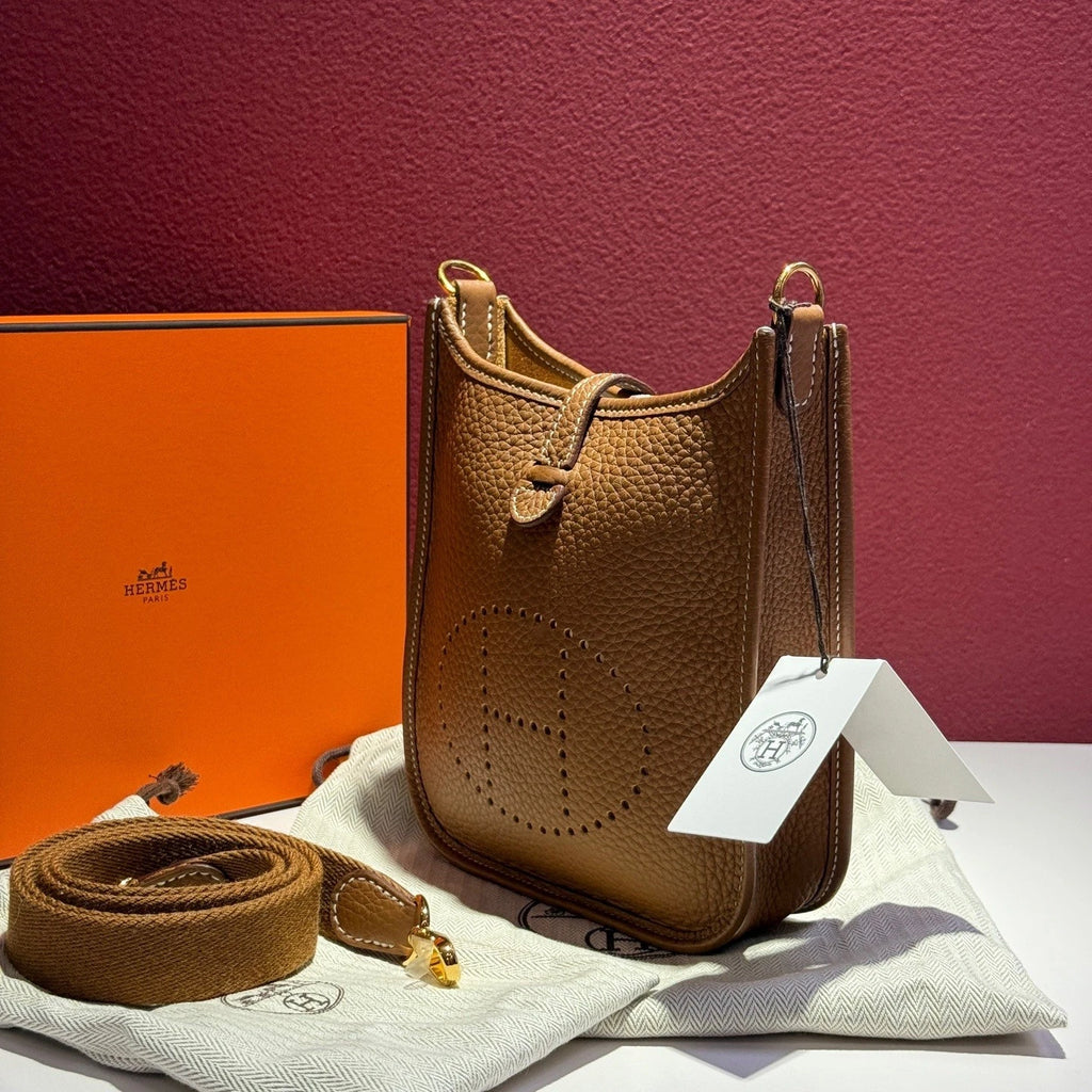Hermes Evelyne Mini Brown TC Leather Shoulder Crossbody Bag For Women