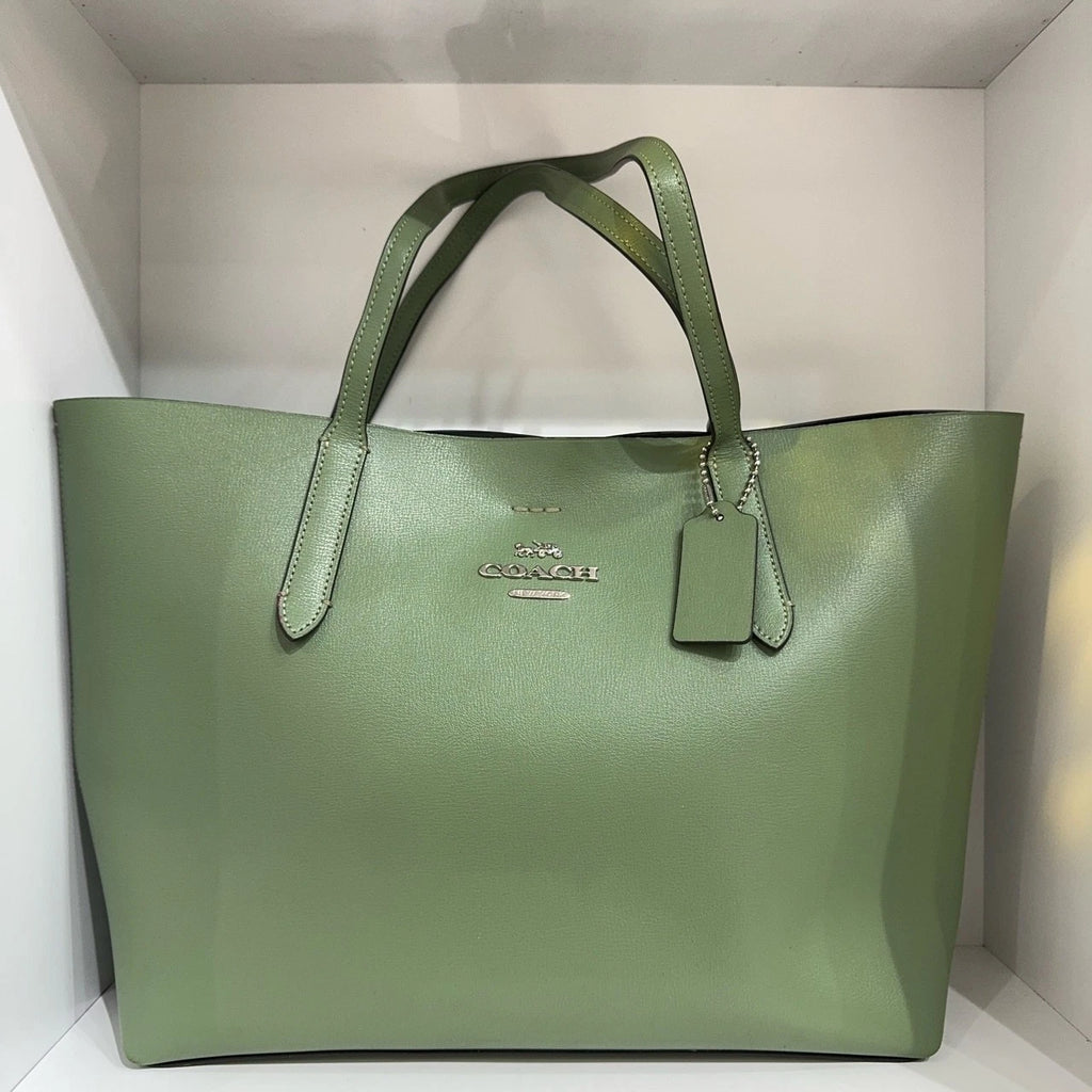 Coach Silver Logo Green Tote Shoulder Bag for Women