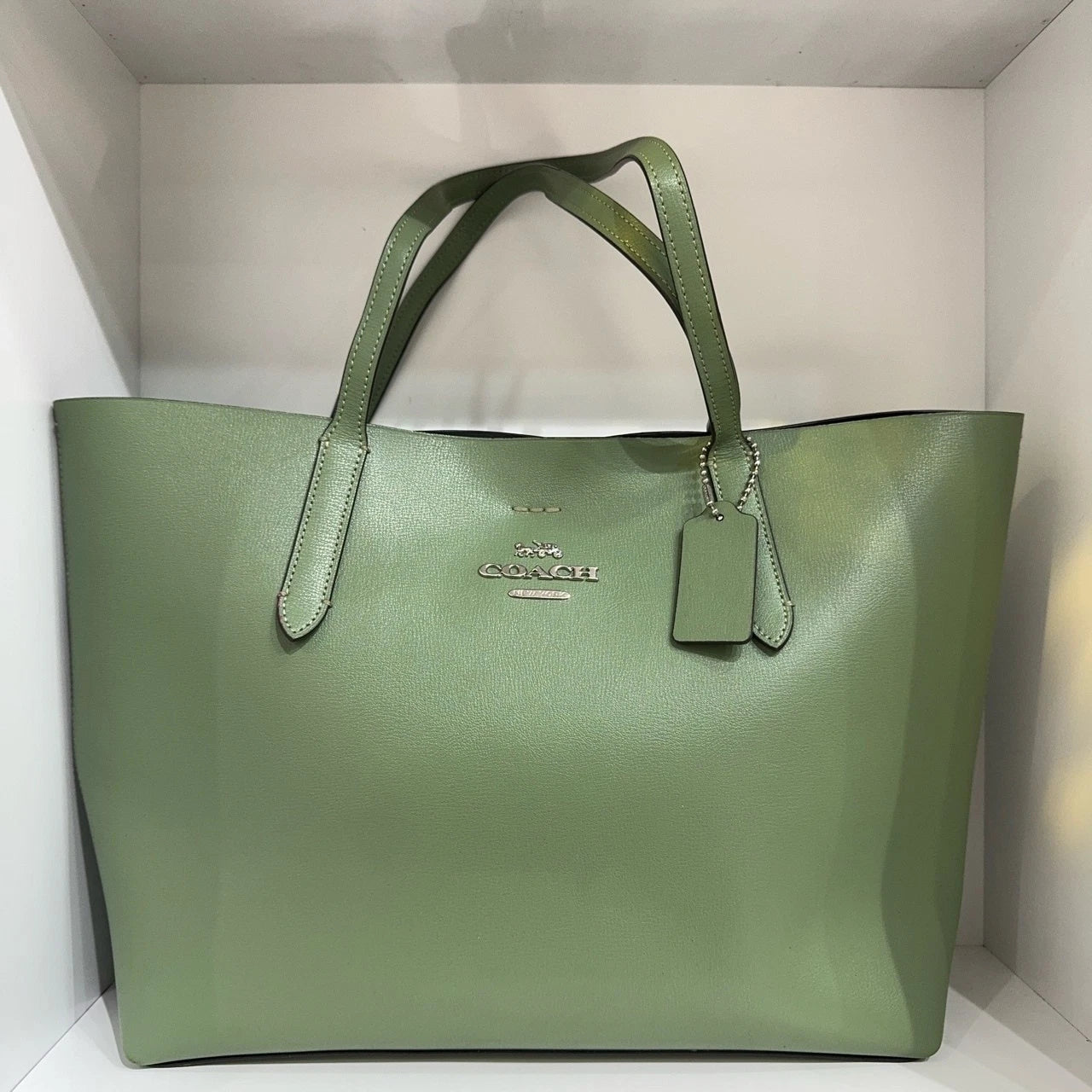 Coach Silver Logo Green Tote Shoulder Bag for Women
