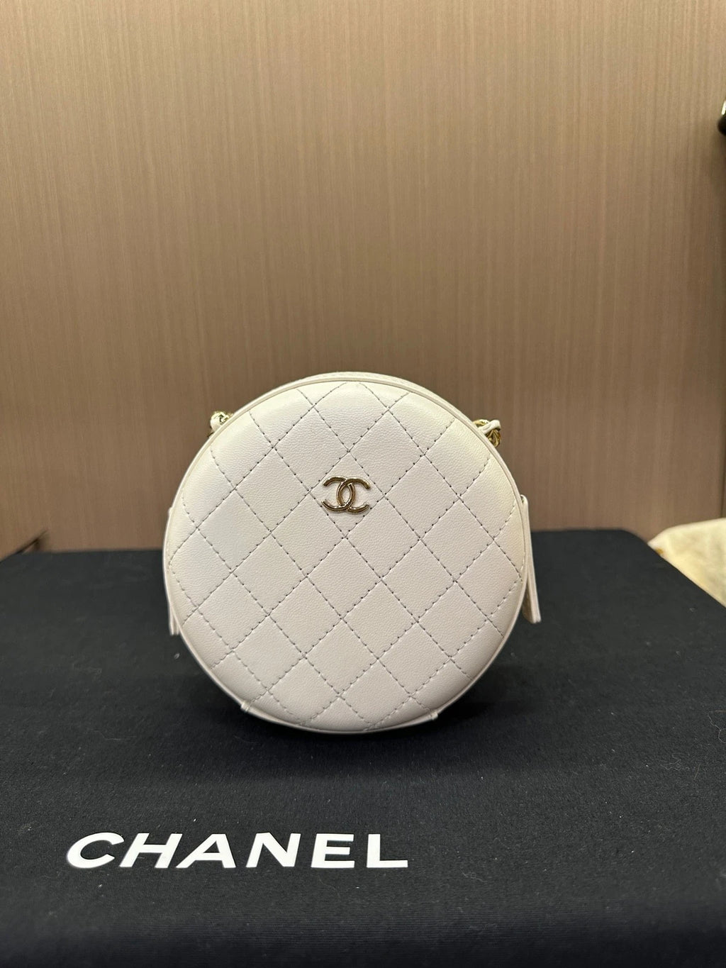CHANEL Leather Hard Round Pearl Chain Dinner Bag For Women