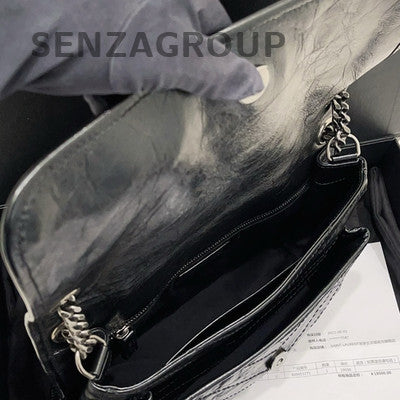 YSL Saint Laurent Black Silver Niki Medium Chain Shoulder Bag