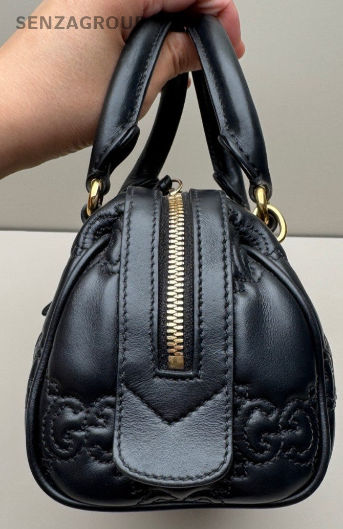 Gucci Matelasse Mini Boston Top Handle SHoulder Crossbody Bag Black Women