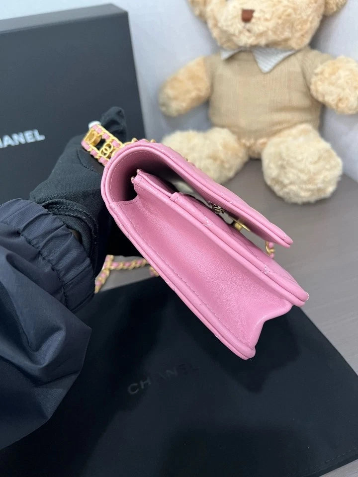 CHANEL 24C Pink Cutout Handle WOC Crossbody Bag For Women