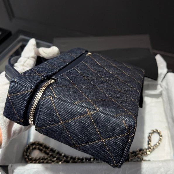 Chanel Denim Vanity Case Dark Blue Top Handle Shoulder Crossbody Bag Women D
