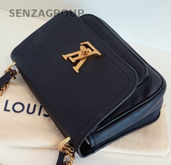 Louis Vuitton Lockme PM Chain Calfskin Shoulder Bag Crossbody Black Gold Women