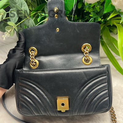 Gucci Marmont 22 Mini Black Gold Chain Shoulder Crossbody Bag Classic