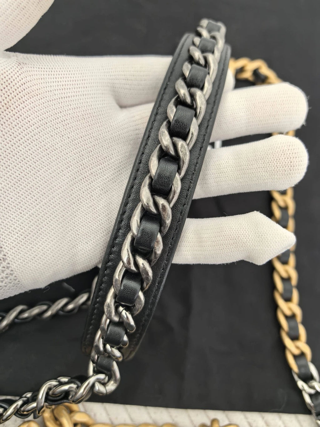 Chanel 19 Bag Crossbody Bag Lambskin Black Gold Diamond Women Classic