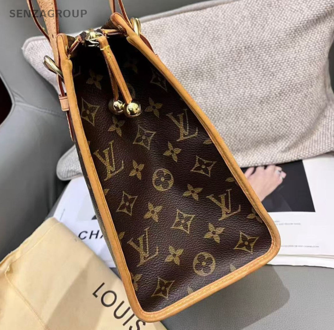 Louis Vuitton Monogram Tote Shoulder Bag Brown Gold Women Classic