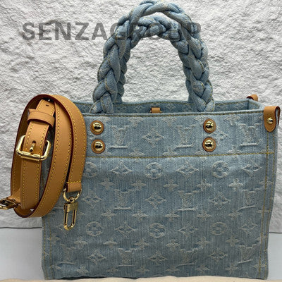 Louis Vuitton Let Go MM Denim Tote Blue Crossbody Bag Women