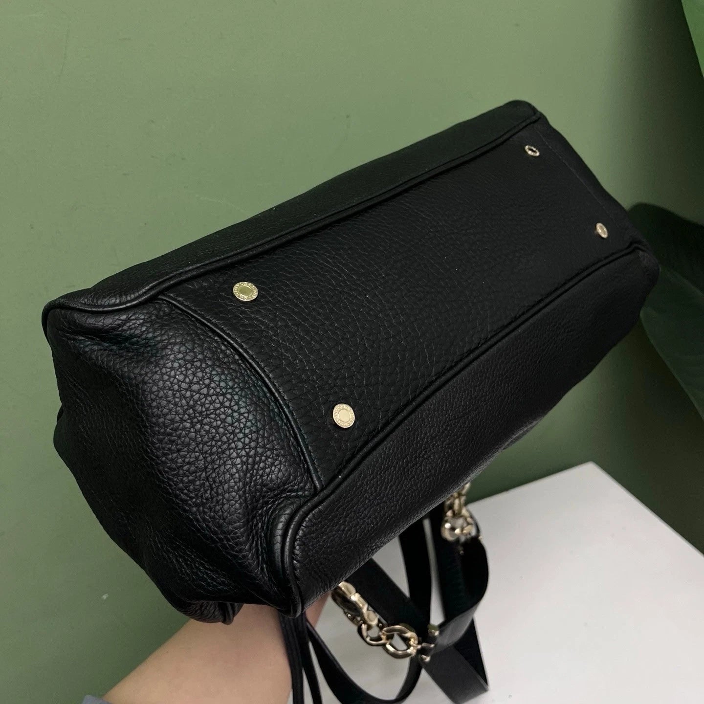 Bvlgari Ruched Tote Bag Black Top Handle Bag Shoulder Bag Women