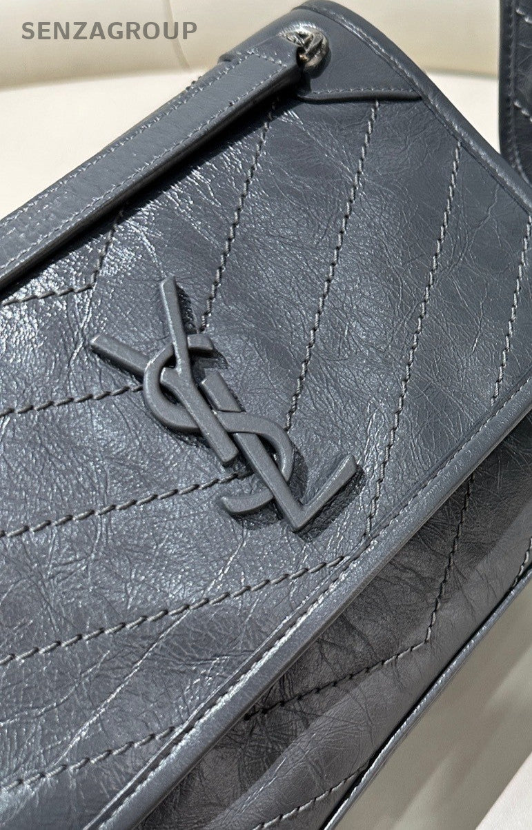 YSL Saint Lauren Baby Niki PM Shoulder Crossbody Bag Gray Almost Brand Ne