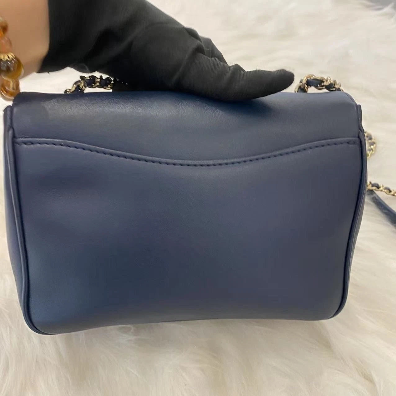 Chanel Classic Blue Gold Logo Square Mini Flap Bag Chain Shoulder Bag