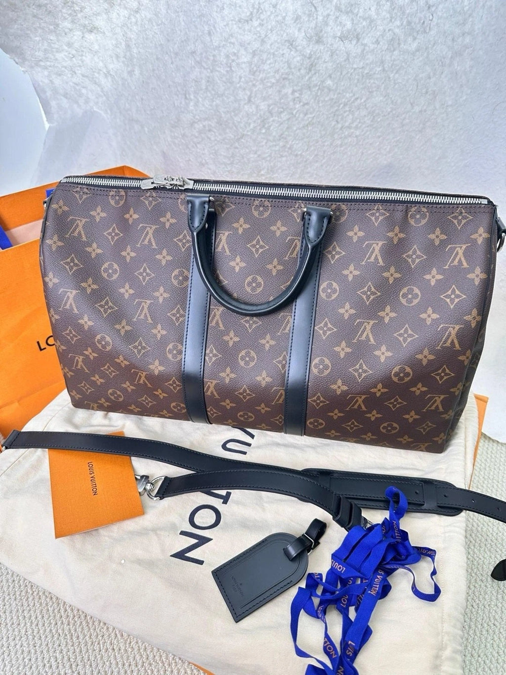 Louis Vuitton Monogram Canvas Leather Keepall45 Travel Handbag Women