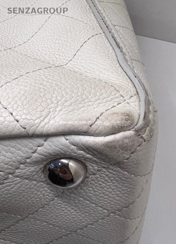Chanel Diamond Pattern GM Chain Tote Bag Shoulder Bag White Silver Women Classic