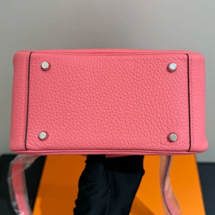 Hermes Lindy Mini Top Handle Shoulder Bag Pink Silver Women Classic D