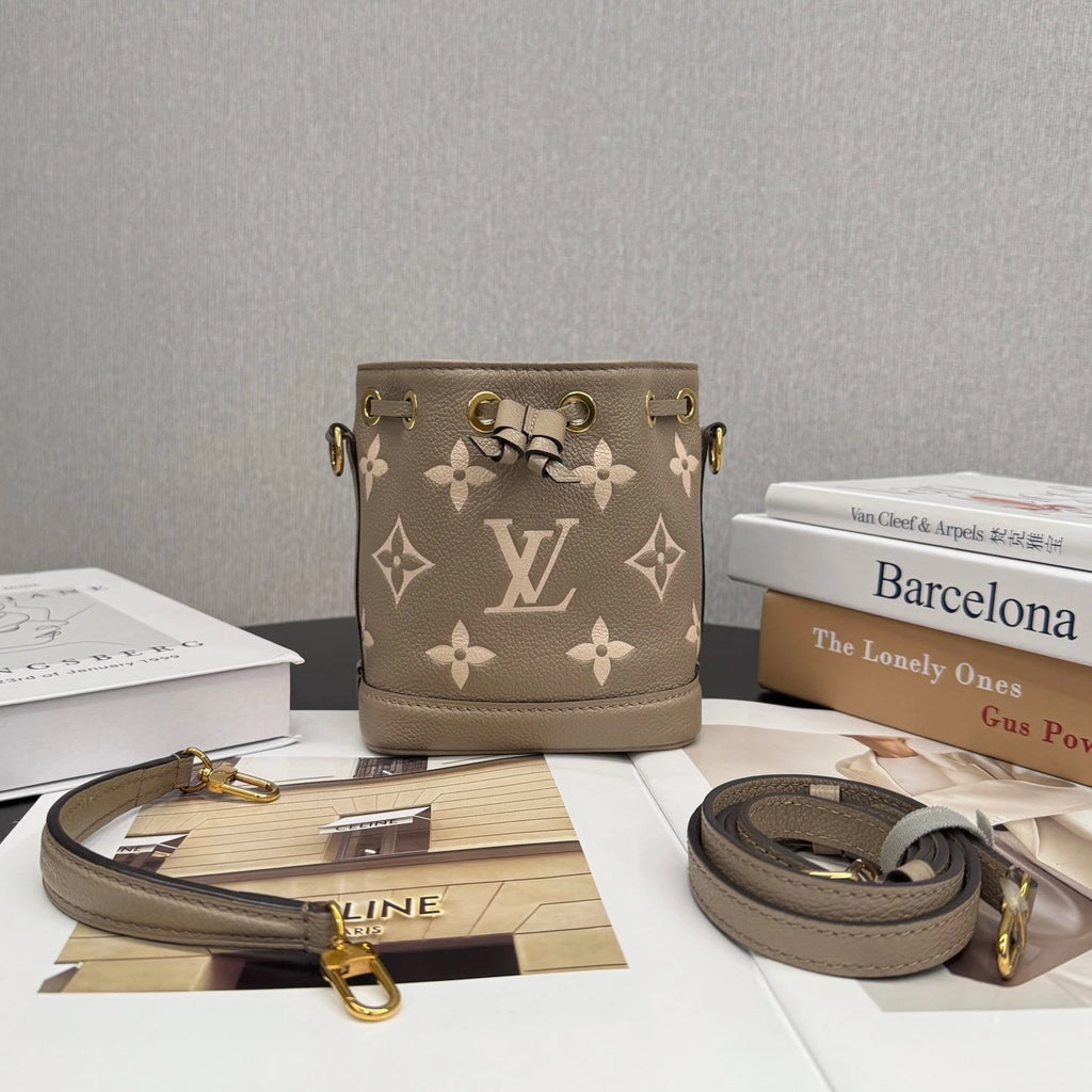 Louis Vuitton Nano Noe Monogram Empreinte Gray Bucket Top Handle Crossbody