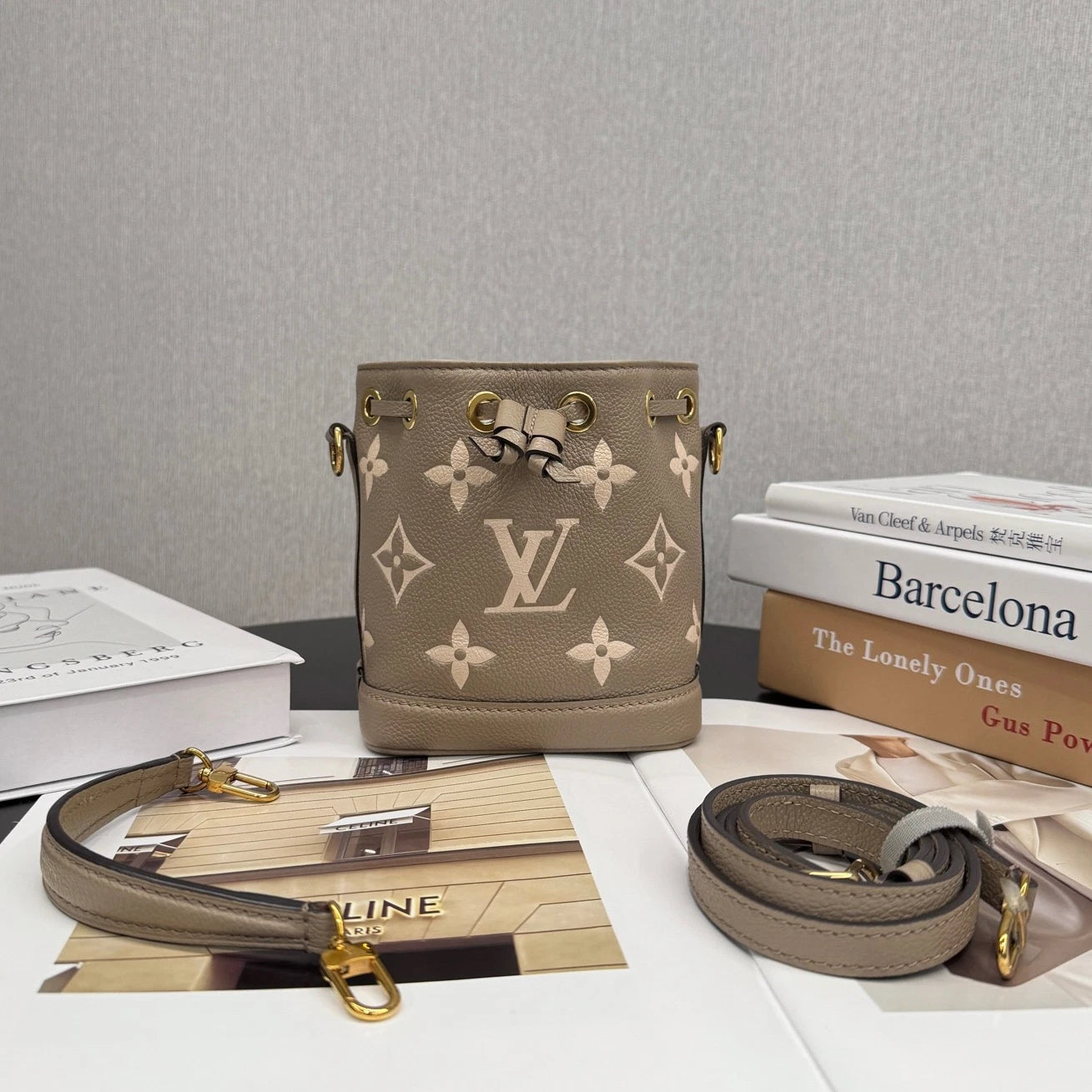 Louis Vuitton Nano Noe Monogram Empreinte Gray Bucket Top Handle Crossbody