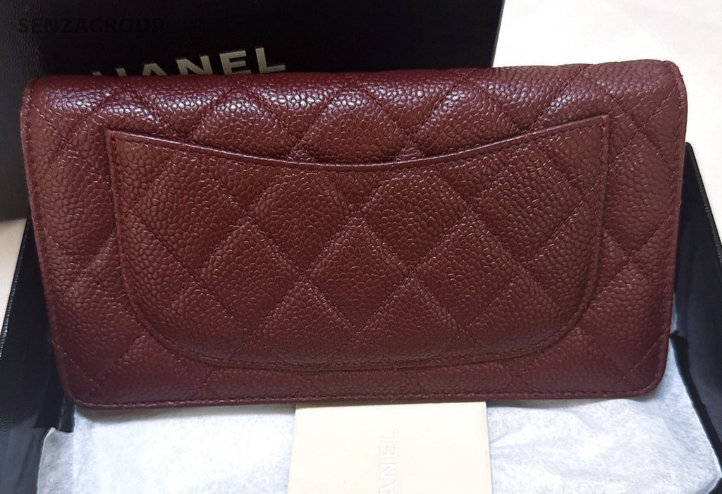 Chanel Classic Flap Long Wallet Red Silver Diamond Women Fashion